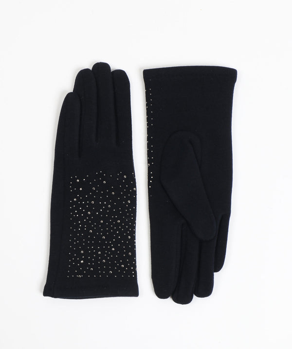 Embellished Suede Gloves - Black