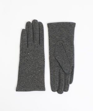 Embellished Suede Gloves - Charcoal