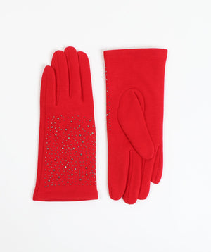 Embellished Suede Gloves - Red