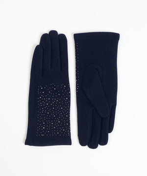 Embellished Suede Gloves - Navy