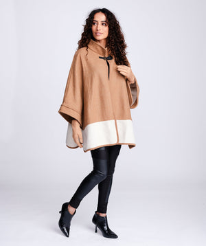 Tan and Cream Winter Cape with Sleeves