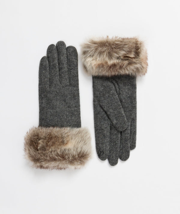 Grey Faux Fur Cuff Gloves - Charcoal