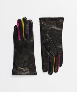 Leather Gloves with Coloured Fingers - Black