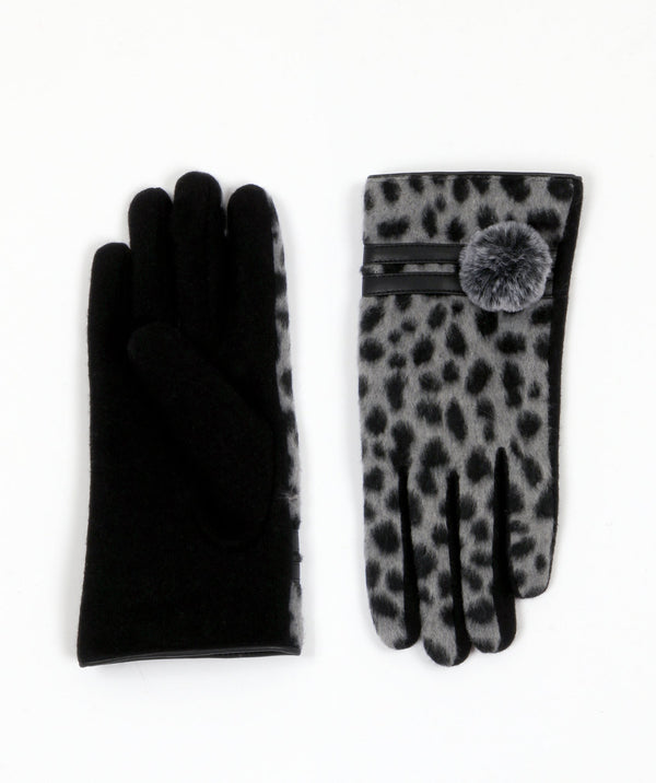 Leopard Print Gloves - Grey