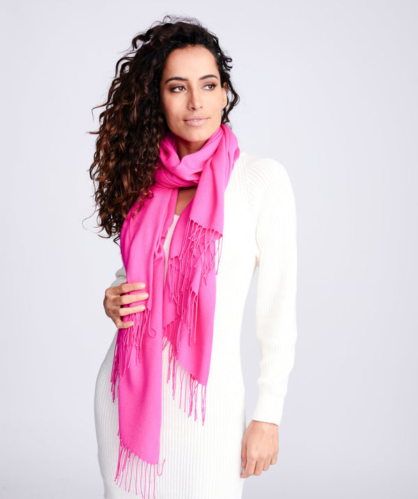 Fuchsia Pashmina Scarf with Fringe Detail and Soft Feel Fabric