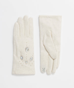 Women`s Wool Fabric Gloves - Cream