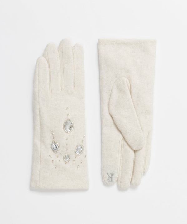 Women`s Wool Fabric Gloves - Cream