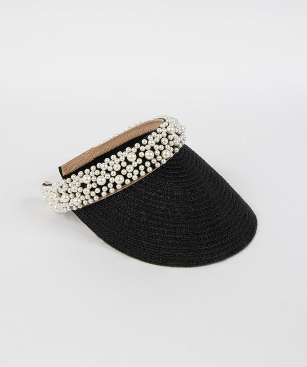 Black Headband Visor with Pearl Embellishments