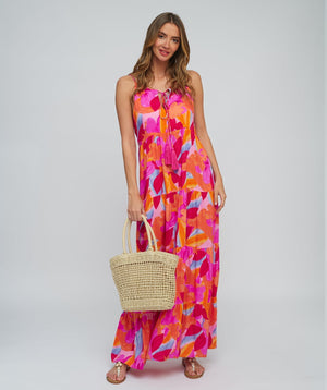 Multicoloured Tropical Print Maxi Dress with Adjustable Straps