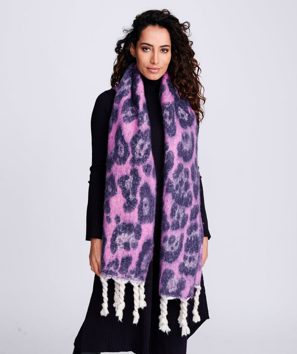 Purple Leopard Print Blanket Scarf