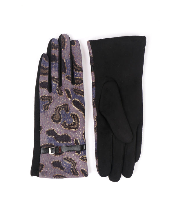 Printed Faux Suede Gloves - Blue