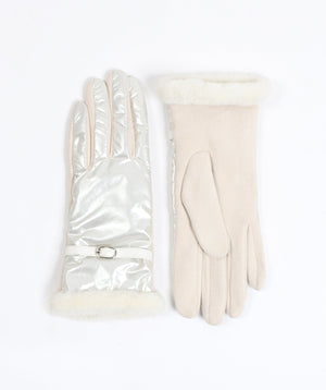 Metallic Look Gloves - Ivory