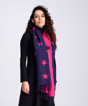 Two Tone Star Pattern Scarf - Navy/Pink