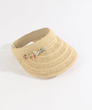 Natural Straw Visor with Shell Bead Embellishment