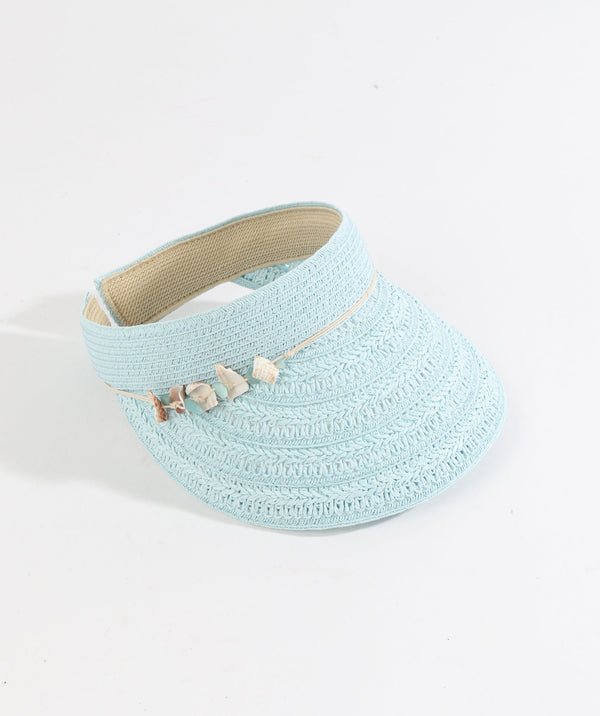 Turquoise Straw Visor with Shell Bead Embellishment