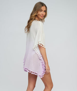 Lilac Tie Dye Ombre Pullover Coverup in Crinkled Cotton