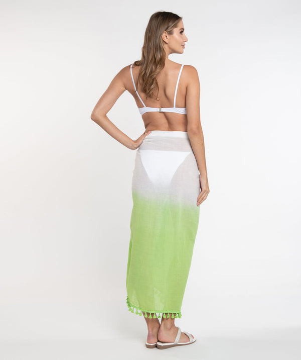 Lime Tie-Dye Sarong with Pom-Pom Edging