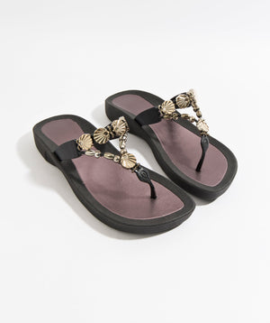 Women`s Jewelled Toe Post Pool Shoes - Black