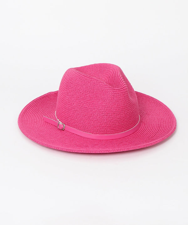 Fuchsia Straw Fedora Hat with Matching Belt Headband