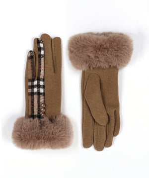 Womens Tartan Gloves - Beige