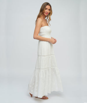 White Cotton Lace Bandeau Maxi Beach Dress
