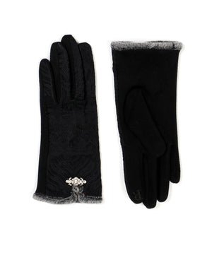 Textured Fabric Gloves - Black