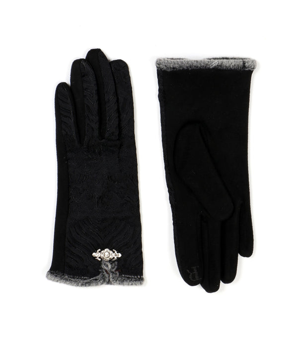 Textured Fabric Gloves - Black